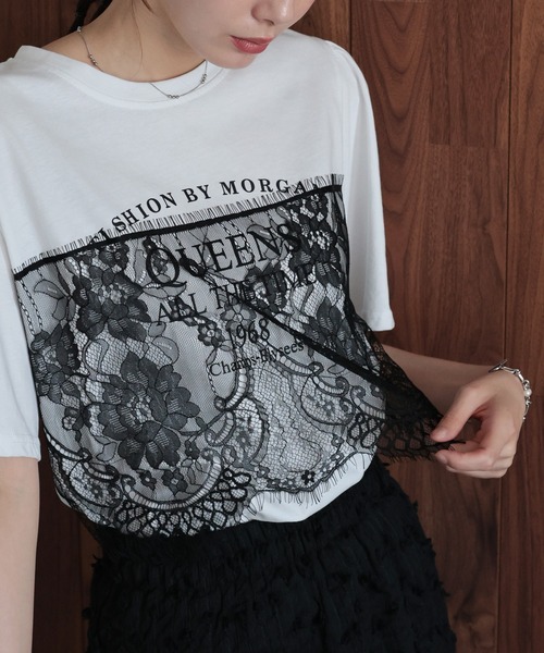 J by blue（ジェイバイブルー）の「レースドッキングロゴTシャツ（Tシャツ/カットソー・レディース・ブラック/ホワイト・MEDIUM）」の9枚目の写真