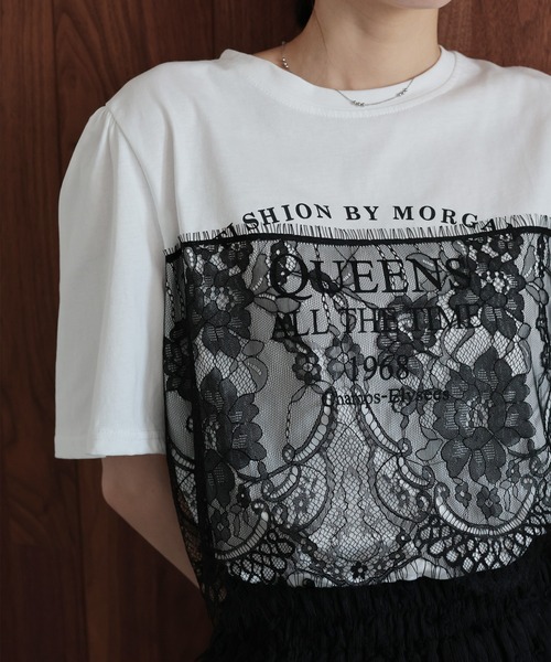 J by blue（ジェイバイブルー）の「レースドッキングロゴTシャツ（Tシャツ/カットソー・レディース・ブラック/ホワイト・MEDIUM）」の7枚目の写真