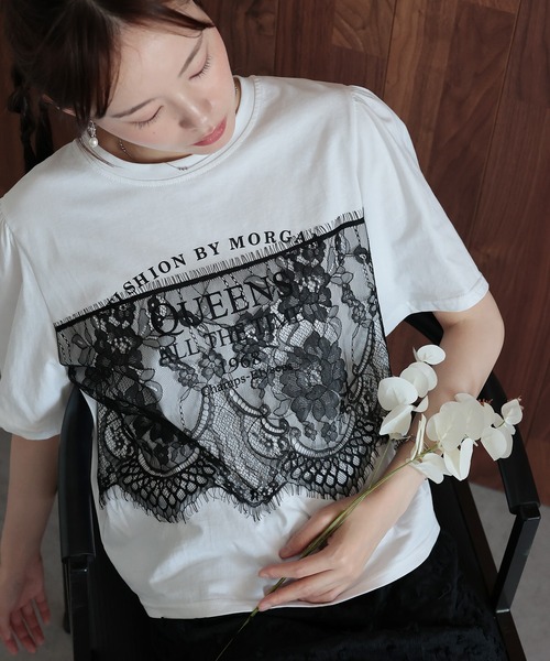 J by blue（ジェイバイブルー）の「レースドッキングロゴTシャツ（Tシャツ/カットソー・レディース・ブラック/ホワイト・MEDIUM）」の8枚目の写真