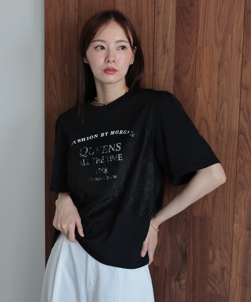J by blue（ジェイバイブルー）の「レースドッキングロゴTシャツ（Tシャツ/カットソー・レディース・ブラック/ホワイト・MEDIUM）」の12枚目の写真
