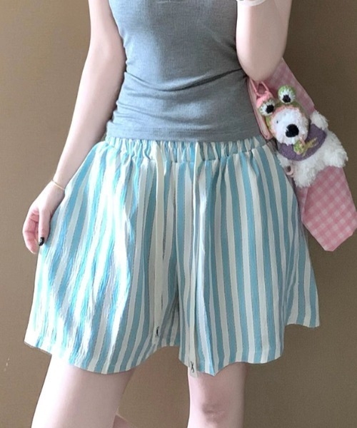 ampm（エーエムピーエム）の「ストライプイージーショートパンツ（その他パンツ・レディース・イエロー/ブルー/グリーン・FREE）」の2枚目の写真