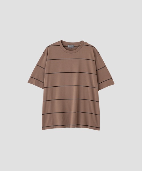 MARGARET HOWELL(マーガレットハウエル)の「FINE COTTON STRIPE JERSEY(Tシャツ/カットソー・メンズ・モカ・MEDIUM/LARGE)」の1枚目の写真