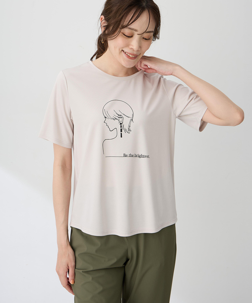 A/C DESIGN BY ALPHA CUBIC(エーシーデザインバイアルファキュービック)の「モチーフプリントTシャツ【ひやツヤ・UVカット・接触冷感・大きいサイズあり】(Tシャツ/カットソー・レディース・ライトグレー/ブラウン・M/L/LL/3L)」の3枚目の写真