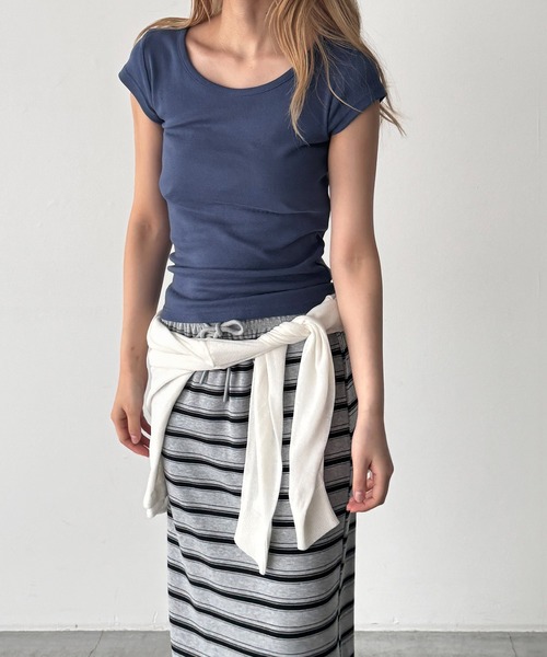 CANAL JEAN(キャナルジーン)の「El mar BASICラウンドCAPスリーブTシャツ(Tシャツ/カットソー・レディース・ブラック/チャコールグレー/ホワイト/ネイビー・ONE SIZE)」の4枚目の写真