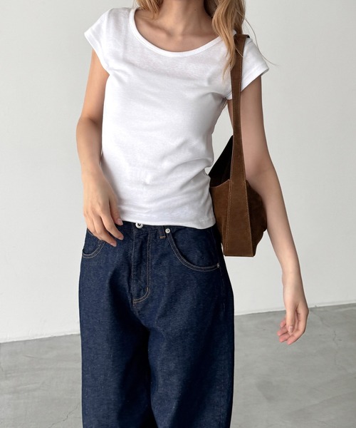 CANAL JEAN(キャナルジーン)の「El mar BASICラウンドCAPスリーブTシャツ(Tシャツ/カットソー・レディース・ブラック/チャコールグレー/ホワイト/ネイビー・ONE SIZE)」の1枚目の写真