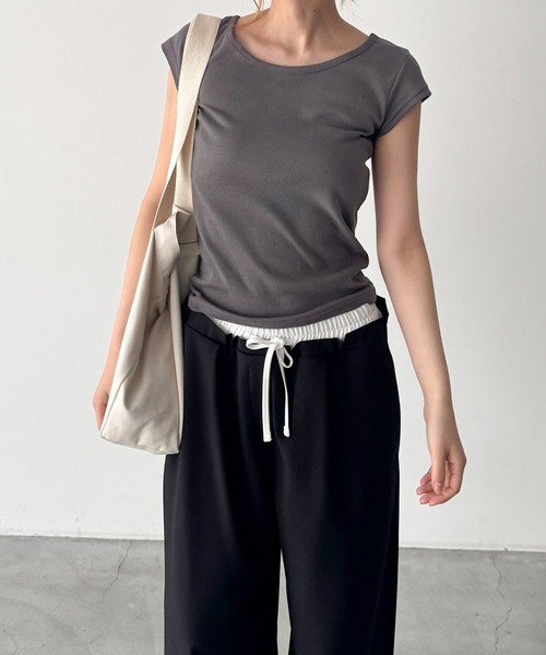 CANAL JEAN(キャナルジーン)の「El mar BASICラウンドCAPスリーブTシャツ(Tシャツ/カットソー・レディース・ブラック/チャコールグレー/ホワイト/ネイビー・ONE SIZE)」の3枚目の写真