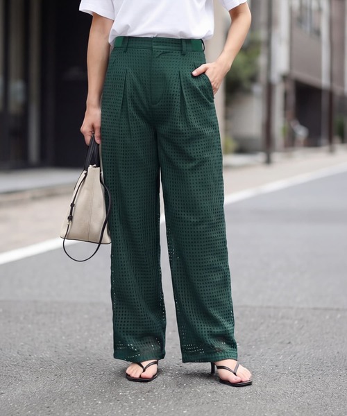 STYLE DELI(スタイルデリ)の「スクエアレースストレートパンツ(その他パンツ・レディース・ダークグリーン/ネイビー・S/L/M)」の2枚目の写真