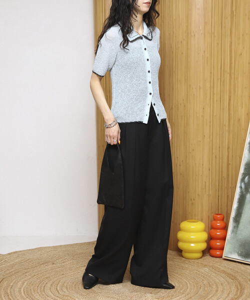 FREAK'S STORE(フリークスストア)の「Firsthand/ファーストハンド 配色刺繍 ポロカラー カーディガン(シャツ/ブラウス・レディース・サックスブルー/オフホワイト/ブラック・FREE)」の8枚目の写真