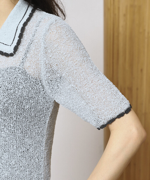FREAK'S STORE(フリークスストア)の「Firsthand/ファーストハンド 配色刺繍 ポロカラー カーディガン(シャツ/ブラウス・レディース・サックスブルー/オフホワイト/ブラック・FREE)」の14枚目の写真