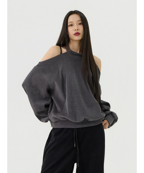 VADEFY(ヴァデファイ)の「カットアウトホルターネックスウェットロングTシャツ、チャコール(Tシャツ/カットソー・レディース・その他・ONE SIZE)」の1枚目の写真
