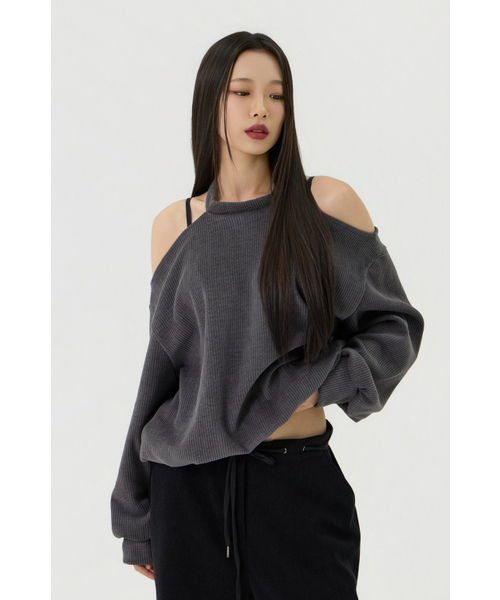 VADEFY(ヴァデファイ)の「カットアウトホルターネックスウェットロングTシャツ、チャコール(Tシャツ/カットソー・レディース・その他・ONE SIZE)」の6枚目の写真