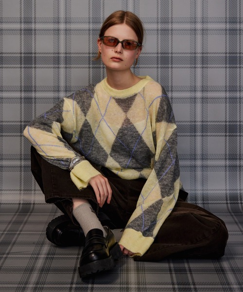 MAISON SPECIAL(メゾンスペシャル)の「【2026Autumn PRE-ORDER】Oversized Argyle Knit/オーバーアーガイルニット(ニット/セーター・レディース・イエロー/グレー/ブルー・FREE)」の3枚目の写真
