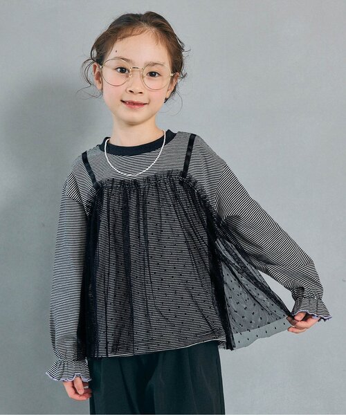 BREEZE(ブリーズ)の「【WEB限定】チュールレイヤード長袖Tシャツ(Tシャツ/カットソー・キッズ・ブラック/レッド/キナリ/ラベンダー/ブラウン・120/110/100/90/140/130)」の1枚目の写真