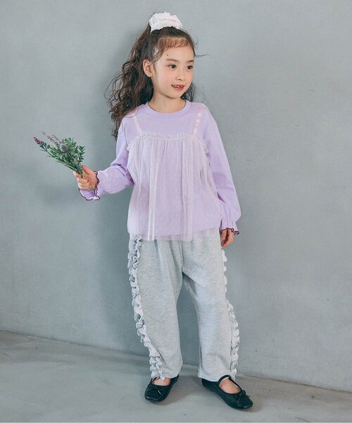BREEZE(ブリーズ)の「【WEB限定】チュールレイヤード長袖Tシャツ(Tシャツ/カットソー・キッズ・ブラック/レッド/キナリ/ラベンダー/ブラウン・120/110/100/90/140/130)」の7枚目の写真