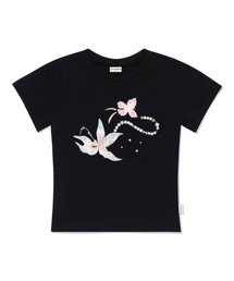 フラワードローイングキュービックプリントスリムフィット半袖Tシャツブラック