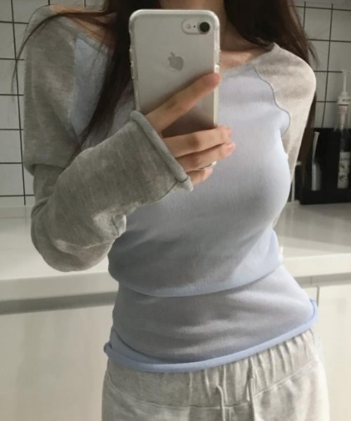 semplice(センプリチェ)の「カットソー【韓国ファッション】(Tシャツ/カットソー・レディース・ブルー/ホワイト・F)」の12枚目の写真