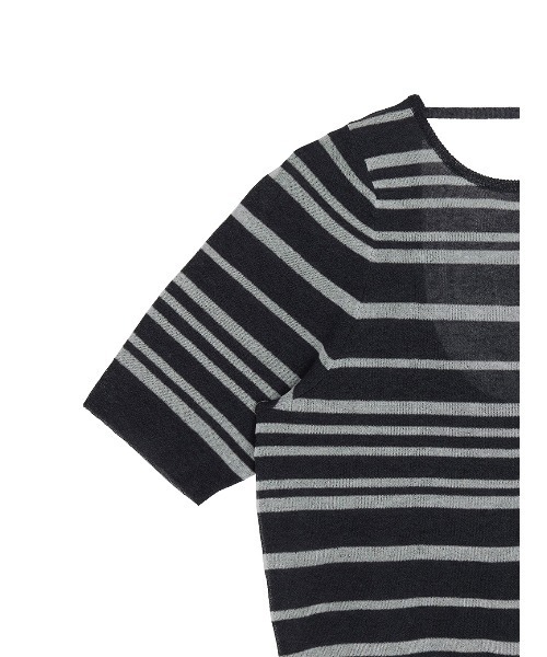 Ameri(アメリ)の「REVERSIBLE SHEER BORDER KNIT TOP(ニット/セーター・レディース・ブラック/サックスブルー・FREE)」の4枚目の写真