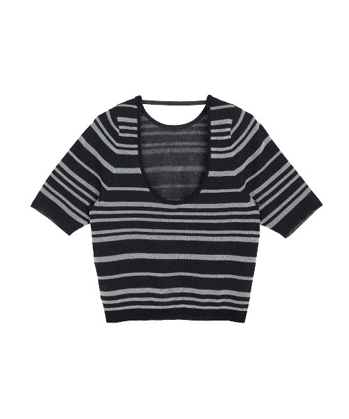 Ameri(アメリ)の「REVERSIBLE SHEER BORDER KNIT TOP(ニット/セーター・レディース・ブラック/サックスブルー・FREE)」の6枚目の写真