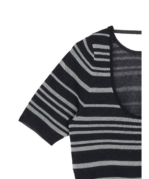 Ameri(アメリ)の「REVERSIBLE SHEER BORDER KNIT TOP(ニット/セーター・レディース・ブラック/サックスブルー・FREE)」の8枚目の写真