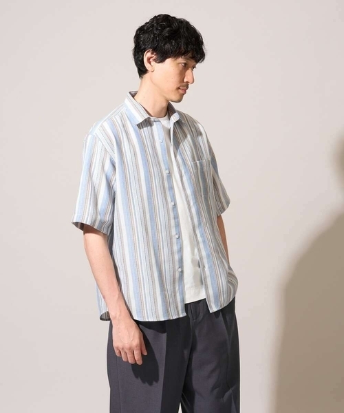 a.v.v（アーヴェヴェ）の「【洗濯機で洗える】カラーストライプワイドシルエットシャツ（シャツ/ブラウス・メンズ・ダークインディゴブルー/オレンジ・46/48）」の7枚目の写真