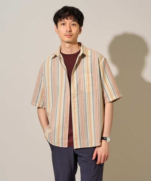 a.v.v（アーヴェヴェ）の「【洗濯機で洗える】カラーストライプワイドシルエットシャツ（シャツ/ブラウス・メンズ・ダークインディゴブルー/オレンジ・46/48）」の8枚目の写真