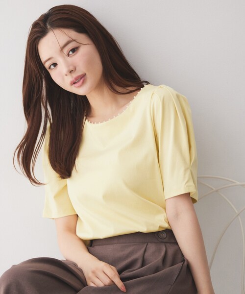 index(インデックス)の「【接触冷感/UVケア】パール調ネックタックスリーブトップス《洗濯機OK/6col》(Tシャツ/カットソー・レディース・ネイビー/オフホワイト/ライトイエロー系/グレー/ピンク系1/ベージュ系その他7・40/42/38/36)」の5枚目の写真