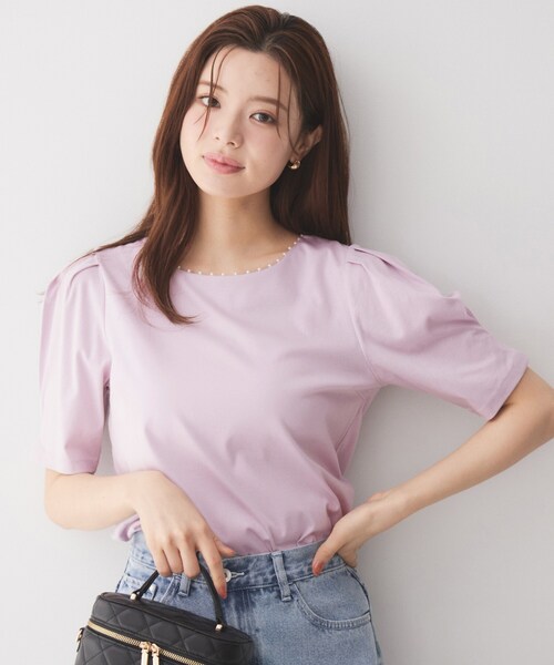 index(インデックス)の「【接触冷感/UVケア】パール調ネックタックスリーブトップス《洗濯機OK/6col》(Tシャツ/カットソー・レディース・ネイビー/オフホワイト/ライトイエロー系/グレー/ピンク系1/ベージュ系その他7・40/42/38/36)」の6枚目の写真