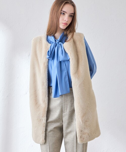 MACKINTOSH LONDON(マッキントッシュ ロンドン)の「【婦人画報10月号掲載】ファーコンビニットロングジレ(ベスト・レディース・チャコールグレー/ベージュ・38)」の2枚目の写真