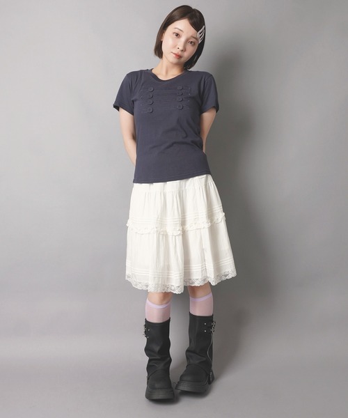 SPINNS（スピンズ）の「ティアードミディアムスカート2/韓国ガーリー（スカート・レディース・ホワイト・ONESIZE）」の7枚目の写真