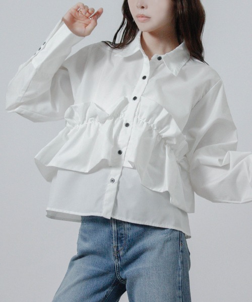 Social GIRL(ソーシャルガール)の「ウエストフリルブラウス シャツブラウス 長袖(シャツ/ブラウス・レディース・オフホワイト/ピンク/ブルー・M)」の2枚目の写真