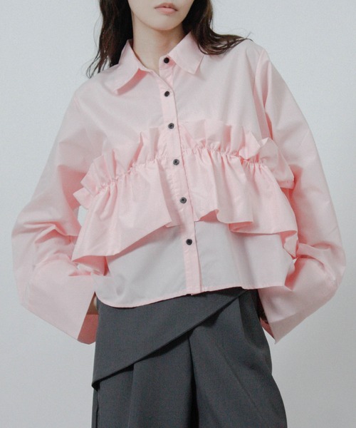 Social GIRL(ソーシャルガール)の「ウエストフリルブラウス シャツブラウス 長袖(シャツ/ブラウス・レディース・オフホワイト/ピンク/ブルー・M)」の3枚目の写真