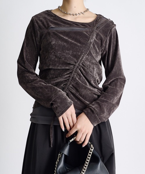 Lui's(ルイス)の「ベロアチュールドッキングドロストプルオーバー(Tシャツ/カットソー・レディース・チャコールグレー/グレー/ブラック・FREE)」の2枚目の写真
