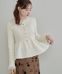 【上品見えの袖レース】ペプラム カーディガン