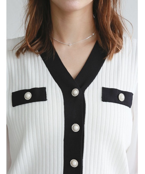 fifth(フィフス)の「配色ラインVネックパールボタンカーディガン(ニット/セーター・レディース・ブラック/ホワイト・M)」の15枚目の写真