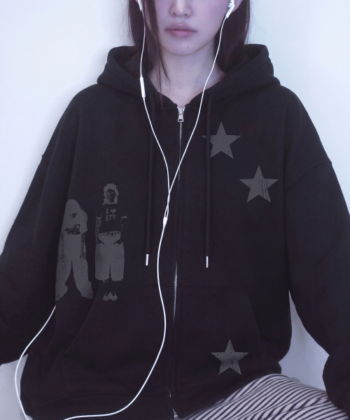 GRAVER（グレーバー）の「[UNISEX]STAR3 ジップアップパーカー_4color（パーカー・レディース・ブラック/グレー・MEDIUM/LARGE）」の5枚目の写真