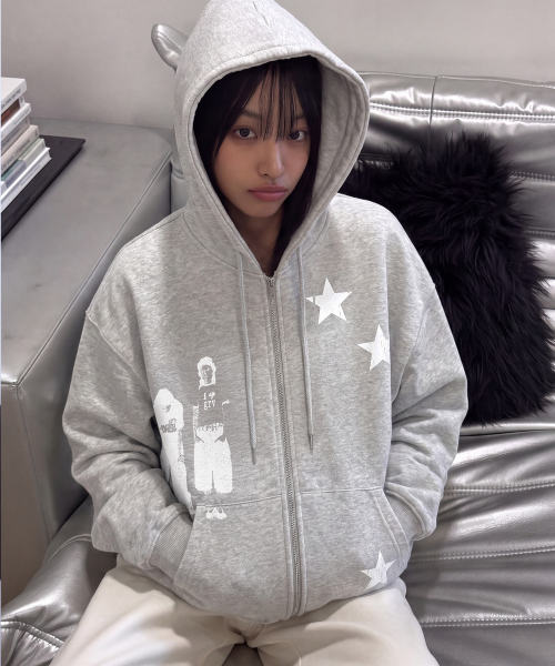 GRAVER（グレーバー）の「[UNISEX]STAR3 ジップアップパーカー_4color（パーカー・レディース・ブラック/グレー・MEDIUM/LARGE）」の7枚目の写真