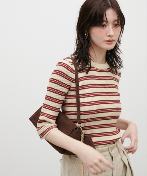 LARUTA(ラルータ)の「【LARUTA】マルチ6分袖リブニット(ニット/セーター・レディース・ブラック/オフホワイト/ボルドー/チャコールグレー/ブラウン/ベージュ・FREE)」の5枚目の写真