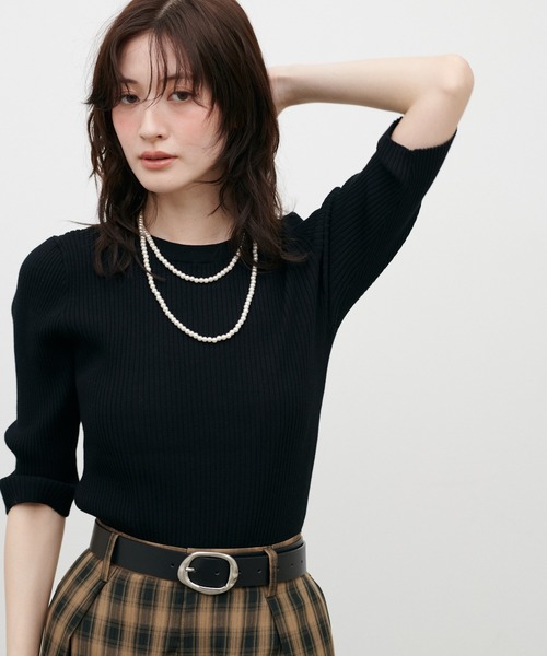 LARUTA(ラルータ)の「【LARUTA】マルチ6分袖リブニット(ニット/セーター・レディース・ブラック/オフホワイト/ボルドー/チャコールグレー/ブラウン/ベージュ・FREE)」の14枚目の写真