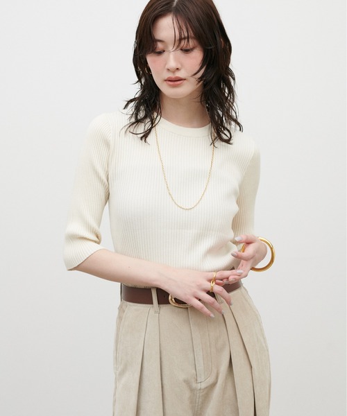 LARUTA(ラルータ)の「【LARUTA】マルチ6分袖リブニット(ニット/セーター・レディース・ブラック/オフホワイト/ボルドー/チャコールグレー/ブラウン/ベージュ・FREE)」の9枚目の写真