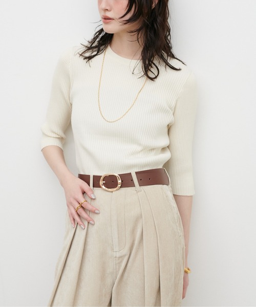 LARUTA(ラルータ)の「【LARUTA】マルチ6分袖リブニット(ニット/セーター・レディース・ブラック/オフホワイト/ボルドー/チャコールグレー/ブラウン/ベージュ・FREE)」の7枚目の写真