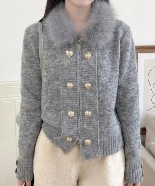 yuue' ( wear )(ユーイ)の「ファー付きダブルジップナポレオンカーディガン(カーディガン/ボレロ・レディース・ブラック/グレー/アイボリー・FREE)」の3枚目の写真