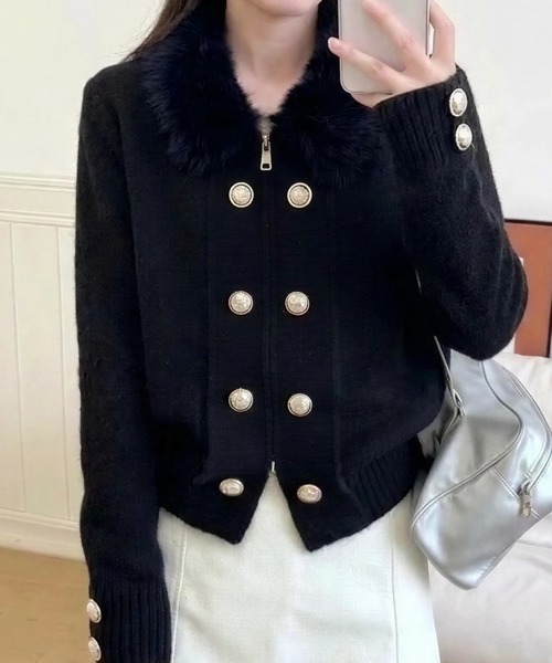 yuue' ( wear )(ユーイ)の「ファー付きダブルジップナポレオンカーディガン(カーディガン/ボレロ・レディース・ブラック/グレー/アイボリー・FREE)」の2枚目の写真