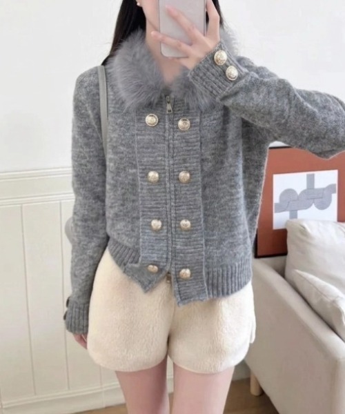 yuue' ( wear )(ユーイ)の「ファー付きダブルジップナポレオンカーディガン(カーディガン/ボレロ・レディース・ブラック/グレー/アイボリー・FREE)」の12枚目の写真
