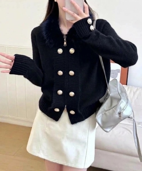 yuue' ( wear )(ユーイ)の「ファー付きダブルジップナポレオンカーディガン(カーディガン/ボレロ・レディース・ブラック/グレー/アイボリー・FREE)」の18枚目の写真