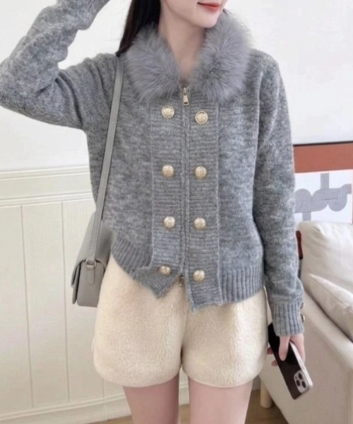 yuue' ( wear )(ユーイ)の「ファー付きダブルジップナポレオンカーディガン(カーディガン/ボレロ・レディース・ブラック/グレー/アイボリー・FREE)」の11枚目の写真