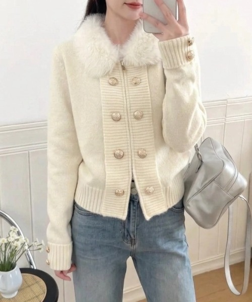 yuue' ( wear )(ユーイ)の「ファー付きダブルジップナポレオンカーディガン(カーディガン/ボレロ・レディース・ブラック/グレー/アイボリー・FREE)」の7枚目の写真
