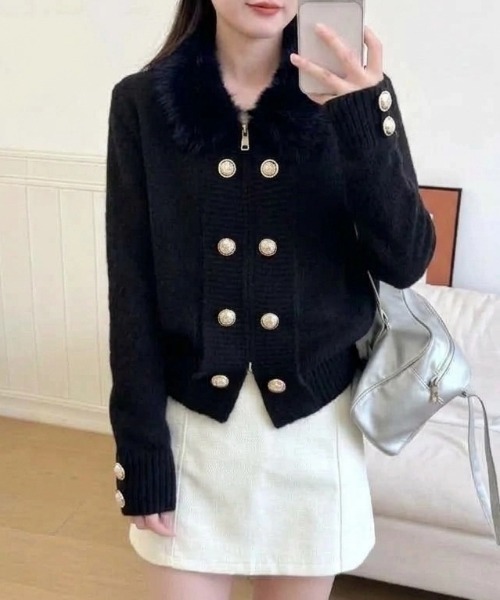 yuue' ( wear )(ユーイ)の「ファー付きダブルジップナポレオンカーディガン(カーディガン/ボレロ・レディース・ブラック/グレー/アイボリー・FREE)」の17枚目の写真