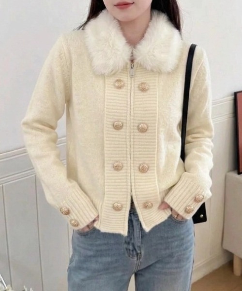 yuue' ( wear )(ユーイ)の「ファー付きダブルジップナポレオンカーディガン(カーディガン/ボレロ・レディース・ブラック/グレー/アイボリー・FREE)」の13枚目の写真