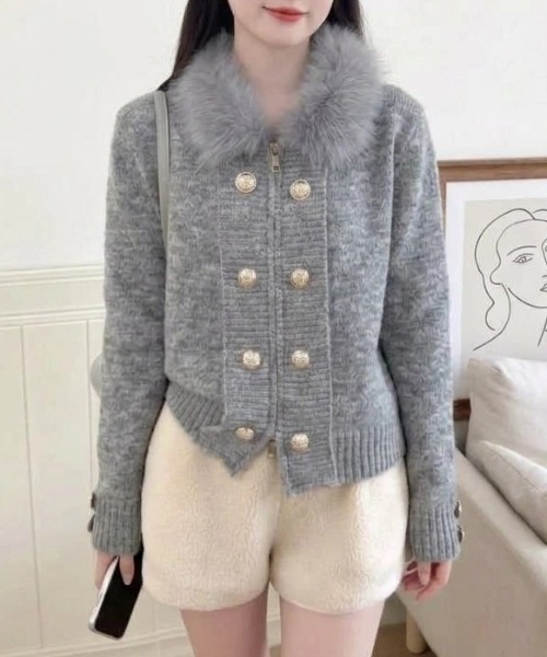 yuue' ( wear )(ユーイ)の「ファー付きダブルジップナポレオンカーディガン(カーディガン/ボレロ・レディース・ブラック/グレー/アイボリー・FREE)」の9枚目の写真