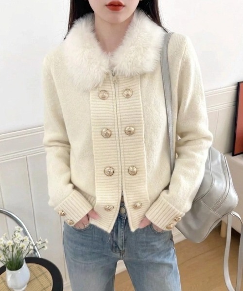 yuue' ( wear )(ユーイ)の「ファー付きダブルジップナポレオンカーディガン(カーディガン/ボレロ・レディース・ブラック/グレー/アイボリー・FREE)」の4枚目の写真